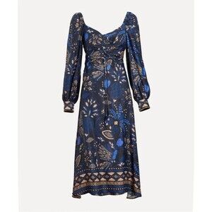 Farm Rio Black Macaw Forest Tropical Print Tie Cutout Blouson Midi Dress Large